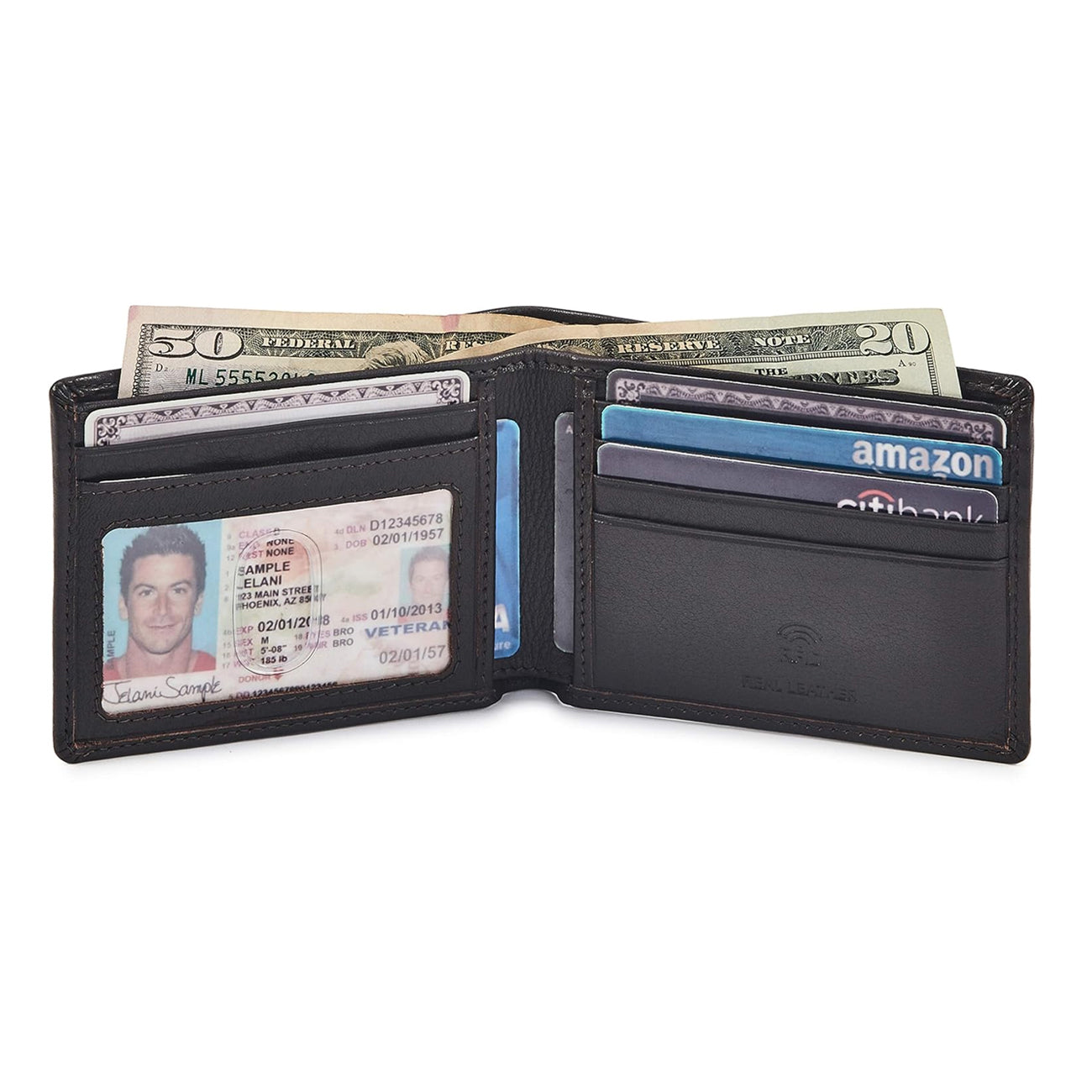 Billetera de Cuero con bloqueo RFID - Wise Owl (Chocolate Negro)