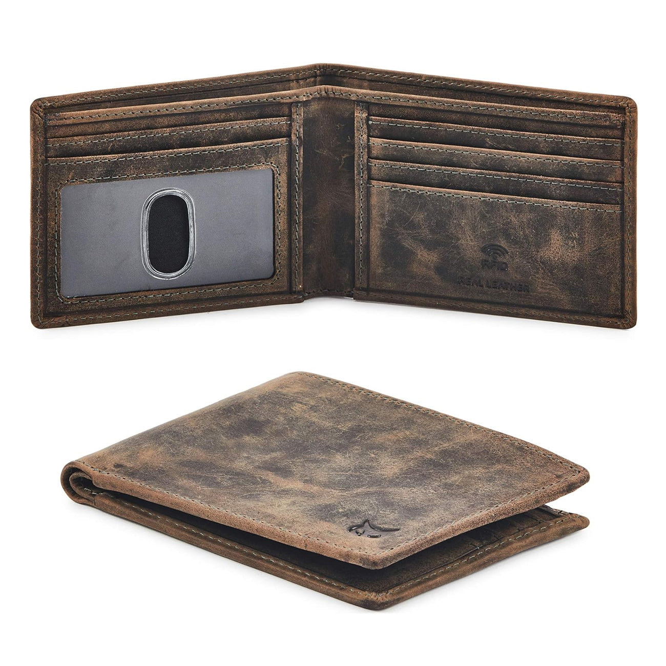 Billetera de Cuero con bloqueo RFID - Wise Owl (Musgo)