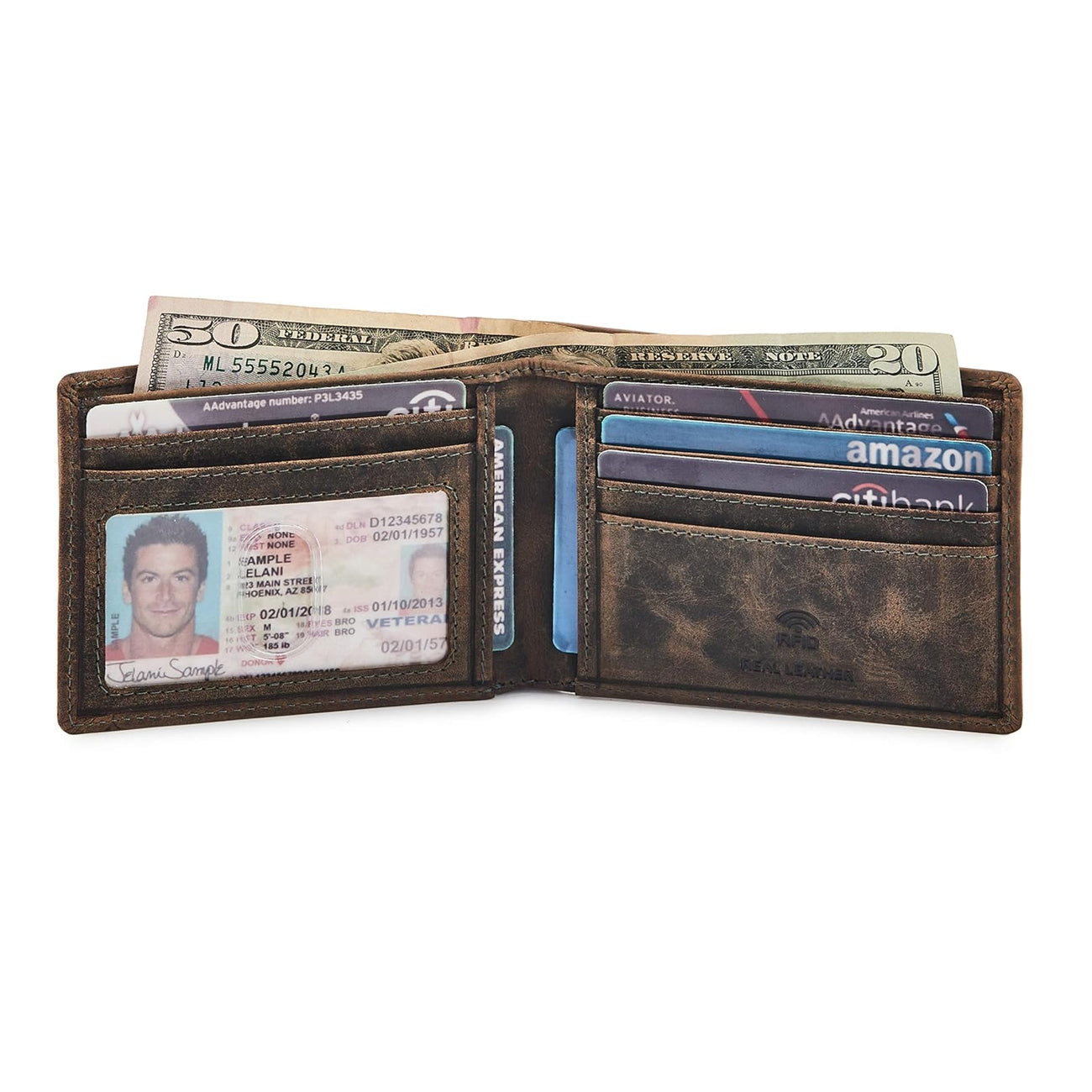 Billetera de Cuero con bloqueo RFID - Wise Owl (Musgo)