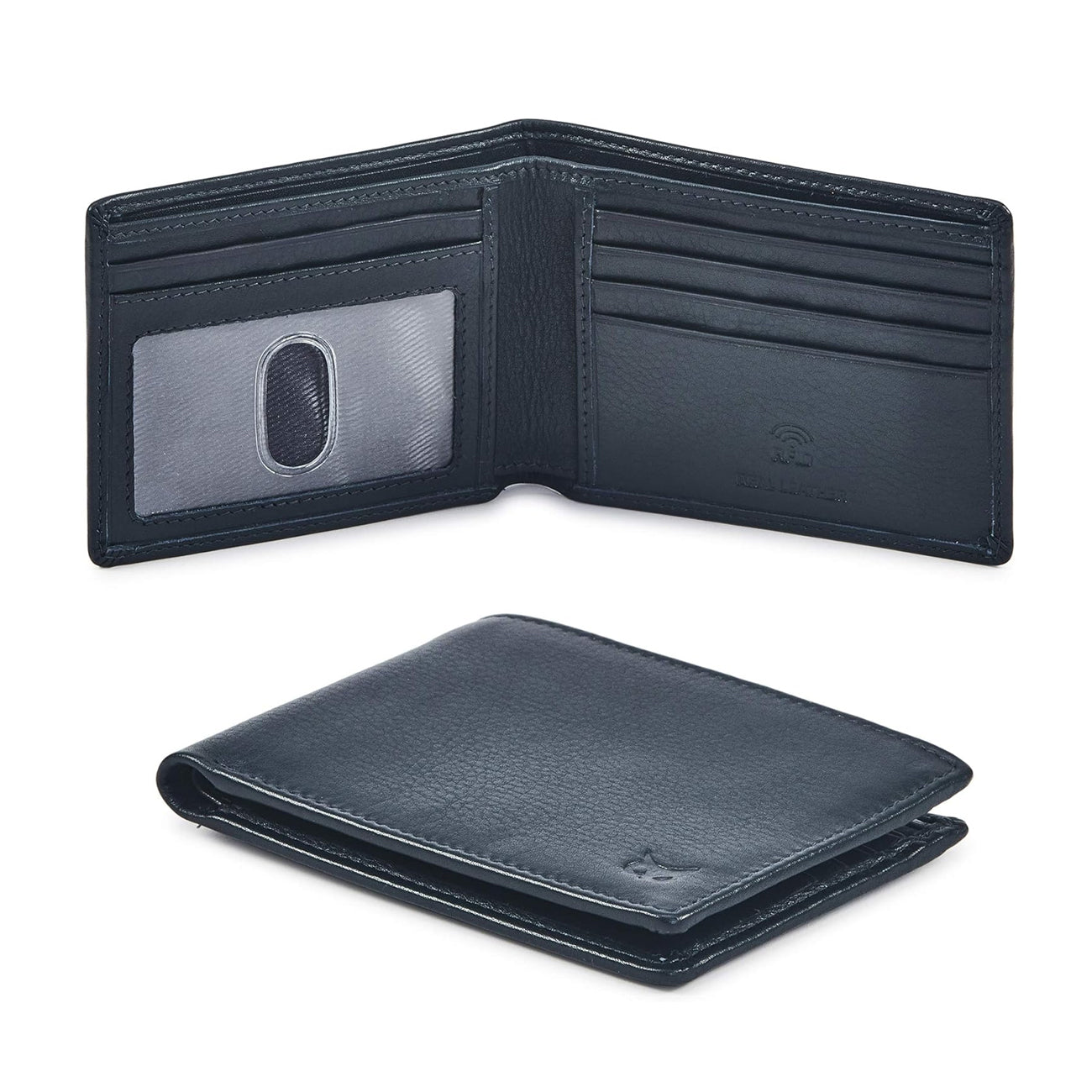 Billetera de Cuero con bloqueo RFID - Wise Owl (Azul Marino)