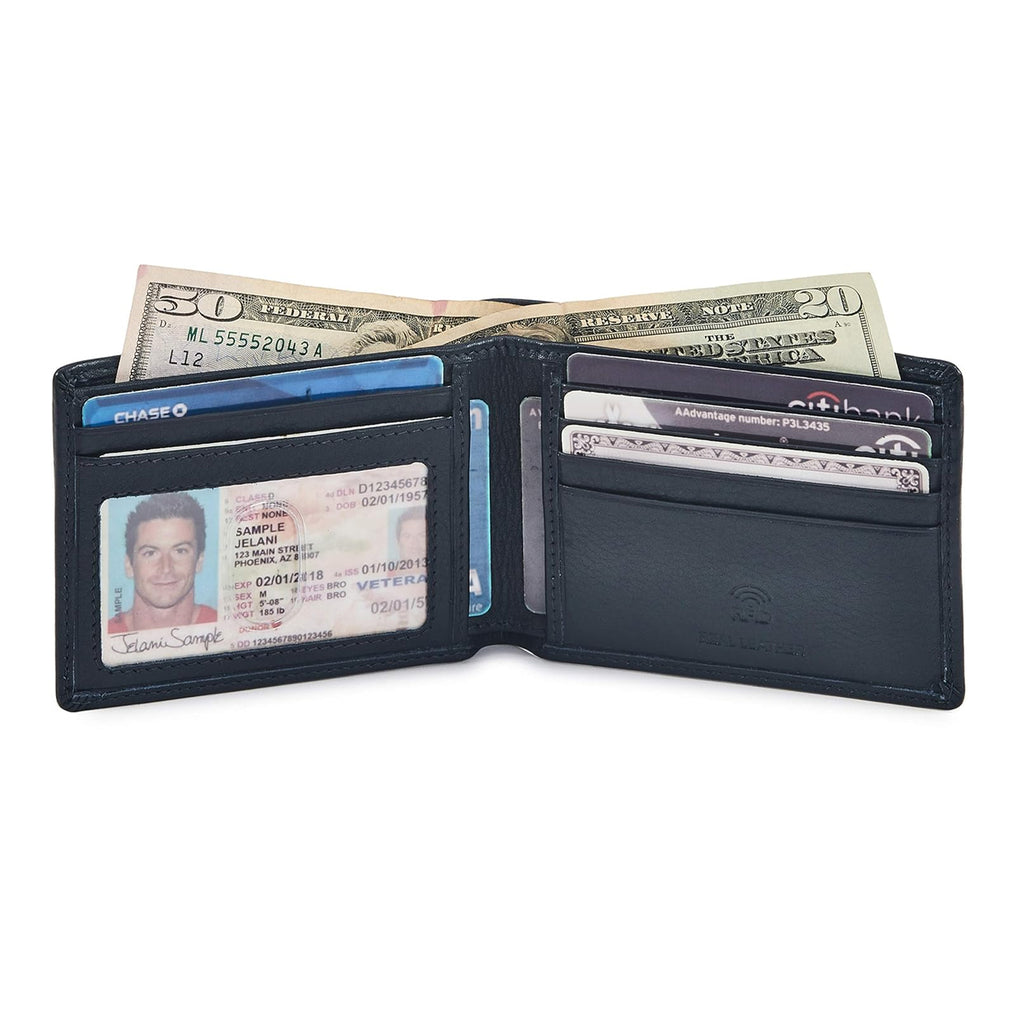 Billetera de Cuero con bloqueo RFID - Wise Owl (Azul Marino)