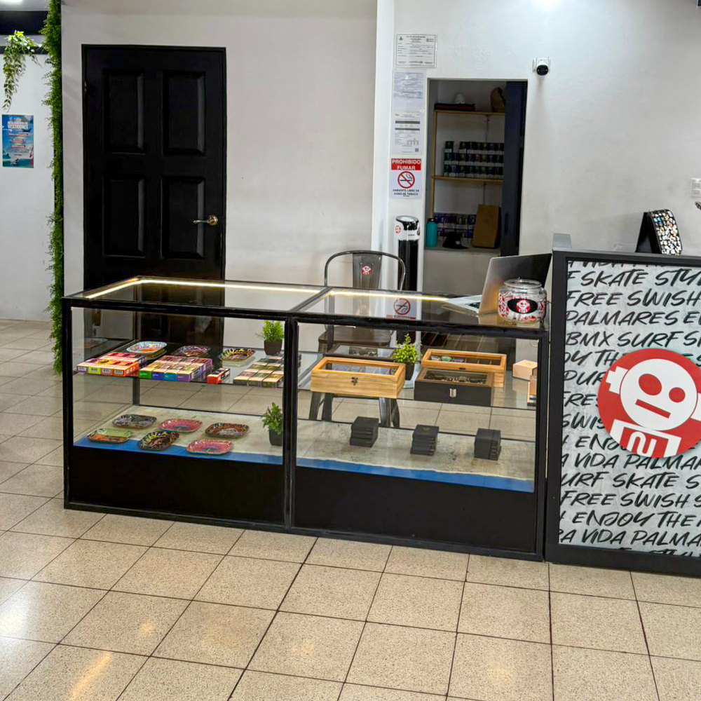 Urna de exhibición fabricada en estructura metálica y paneles de vidrio transparente (200x61x91cm)